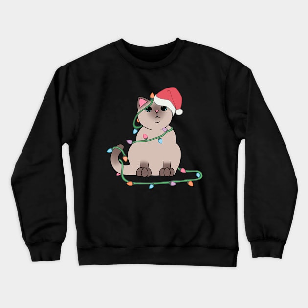 Siamese Cat Christmas lights funny cat lover xmas hat Crewneck Sweatshirt by xenotransplant